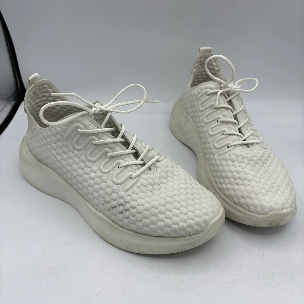 ECCO‎ Shoes Mens Size 7 7.5 White Therap Lace Comfort Honeycomb Leather Sneakers